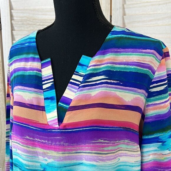 Amanda Uprichard Silk Split Neck Watercolor Popover Top Medium - Picture 2 of 12